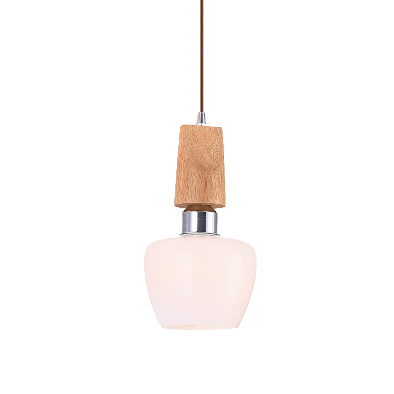 Chrome Tulip Pendant Vintage 1-Light Frosted White Glass Hanging Lighting with Wood Top Clearhalo 'Ceiling Lights' 'Glass shade' 'Glass' 'Modern Pendants' 'Modern' 'Pendant Lights' 'Pendants' Lighting' 735511