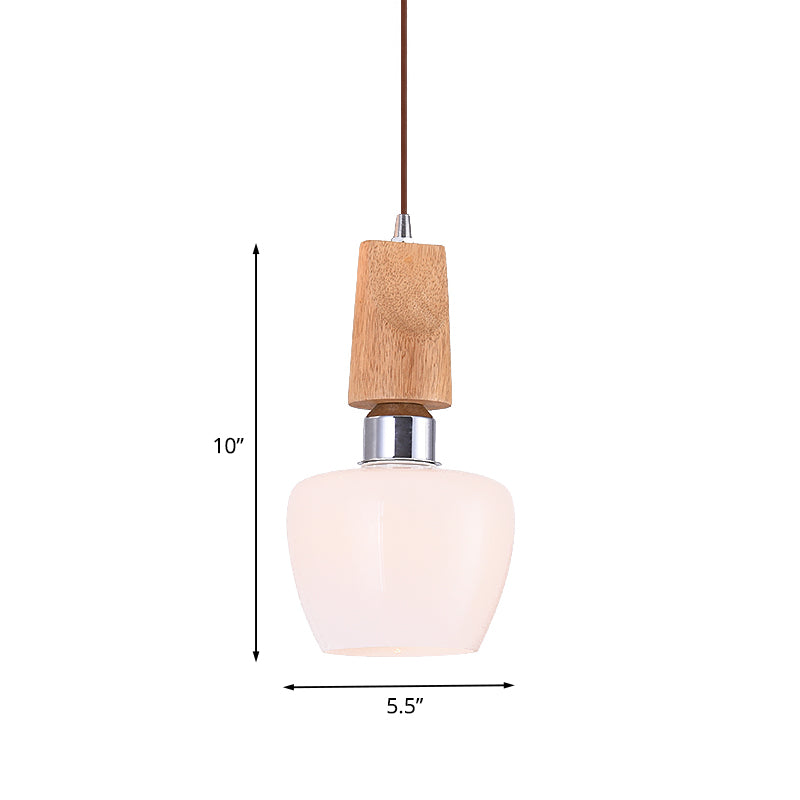 Chrome Tulip Pendant Vintage 1-Light Frosted White Glass Hanging Lighting with Wood Top Clearhalo 'Ceiling Lights' 'Glass shade' 'Glass' 'Modern Pendants' 'Modern' 'Pendant Lights' 'Pendants' Lighting' 735512