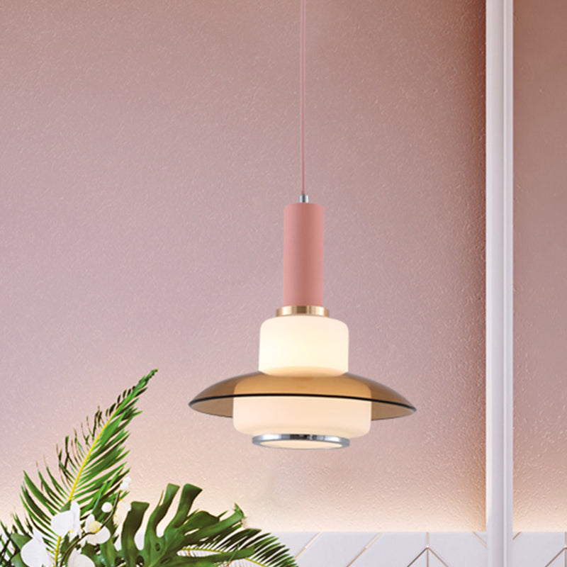 Macaron Gourd Pendant Lighting Opal Glass 1 Head Dining Room Ceiling Suspension Lamp in Pink/Light Blue/Gold Pink Clearhalo 'Ceiling Lights' 'Glass shade' 'Glass' 'Modern Pendants' 'Modern' 'Pendant Lights' 'Pendants' Lighting' 735513