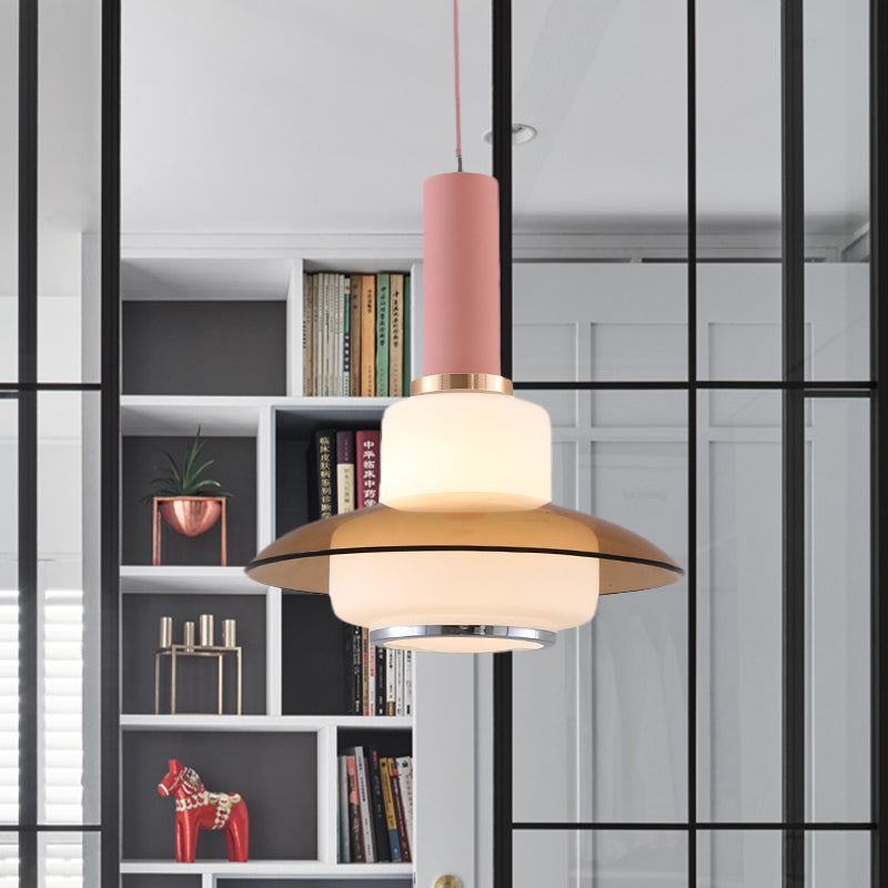 Macaron Gourd Pendant Lighting Opal Glass 1 Head Dining Room Ceiling Suspension Lamp in Pink/Light Blue/Gold Clearhalo 'Ceiling Lights' 'Glass shade' 'Glass' 'Modern Pendants' 'Modern' 'Pendant Lights' 'Pendants' Lighting' 735514