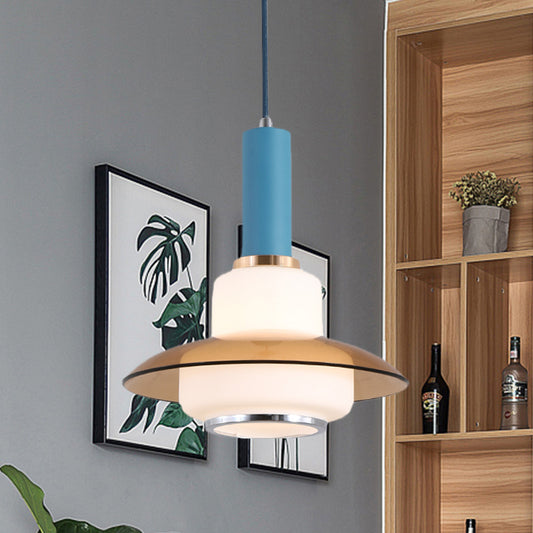 Macaron Gourd Pendant Lighting Opal Glass 1 Head Dining Room Ceiling Suspension Lamp in Pink/Light Blue/Gold Dark Blue Clearhalo 'Ceiling Lights' 'Glass shade' 'Glass' 'Modern Pendants' 'Modern' 'Pendant Lights' 'Pendants' Lighting' 735521