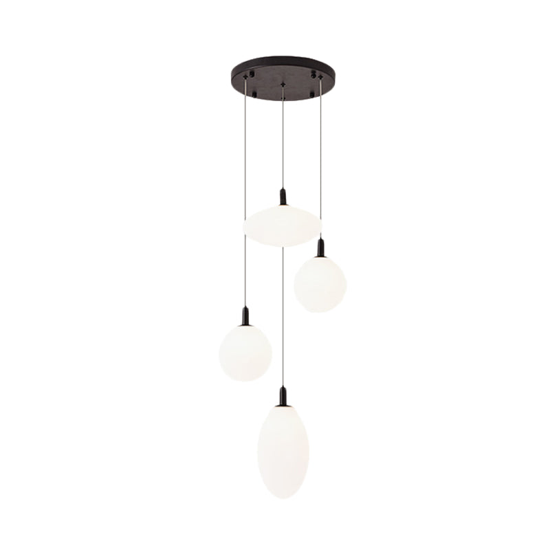 Gold/Black Ball and Oval Cluster Pendant Minimalism 4 Lights Cream Glass Hanging Lamp with Round Canopy Clearhalo 'Ceiling Lights' 'Close To Ceiling Lights' 'Glass shade' 'Glass' 'Modern Pendants' 'Modern' 'Pendant Lights' 'Pendants' Lighting' 735542