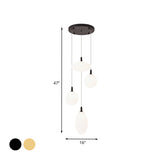 Gold/Black Ball and Oval Cluster Pendant Minimalism 4 Lights Cream Glass Hanging Lamp with Round Canopy Clearhalo 'Ceiling Lights' 'Close To Ceiling Lights' 'Glass shade' 'Glass' 'Modern Pendants' 'Modern' 'Pendant Lights' 'Pendants' Lighting' 735544