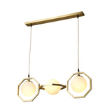 White Frosted Glass Orb Island Light Fixture Modernist 3-Light Ceiling Pendant Lamp with Gold Octagon Frame Clearhalo 'Ceiling Lights' 'Close To Ceiling Lights' 'Glass shade' 'Glass' 'Island Lights' Lighting' 735553