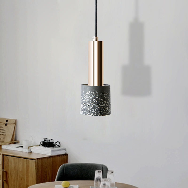 Cylinder Hanging Light Nordic Terrazzo 1-Light Bedroom Ceiling Lamp in White/Black/Pink with Tube Gold Top Black Clearhalo 'Ceiling Lights' 'Modern Pendants' 'Modern' 'Pendant Lights' 'Pendants' Lighting' 735560