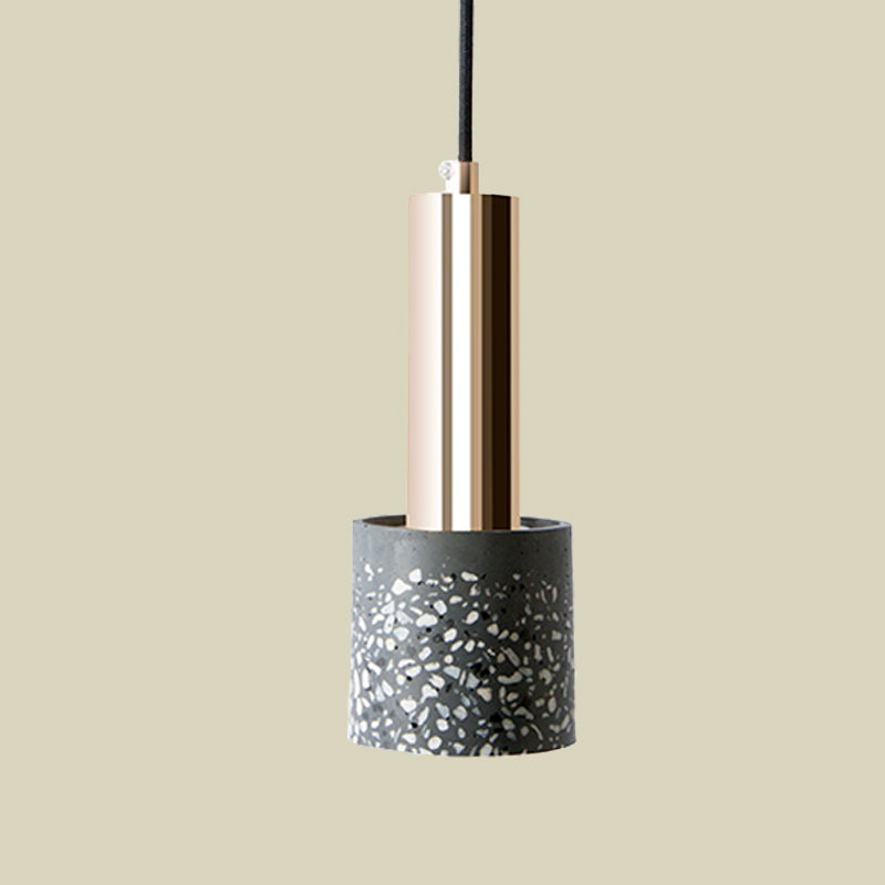 Cylinder Hanging Light Nordic Terrazzo 1-Light Bedroom Ceiling Lamp in White/Black/Pink with Tube Gold Top Clearhalo 'Ceiling Lights' 'Modern Pendants' 'Modern' 'Pendant Lights' 'Pendants' Lighting' 735562