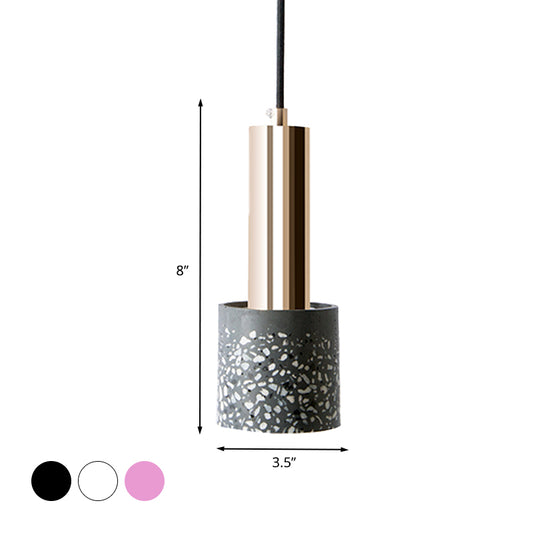 Cylinder Hanging Light Nordic Terrazzo 1-Light Bedroom Ceiling Lamp in White/Black/Pink with Tube Gold Top Clearhalo 'Ceiling Lights' 'Modern Pendants' 'Modern' 'Pendant Lights' 'Pendants' Lighting' 735563