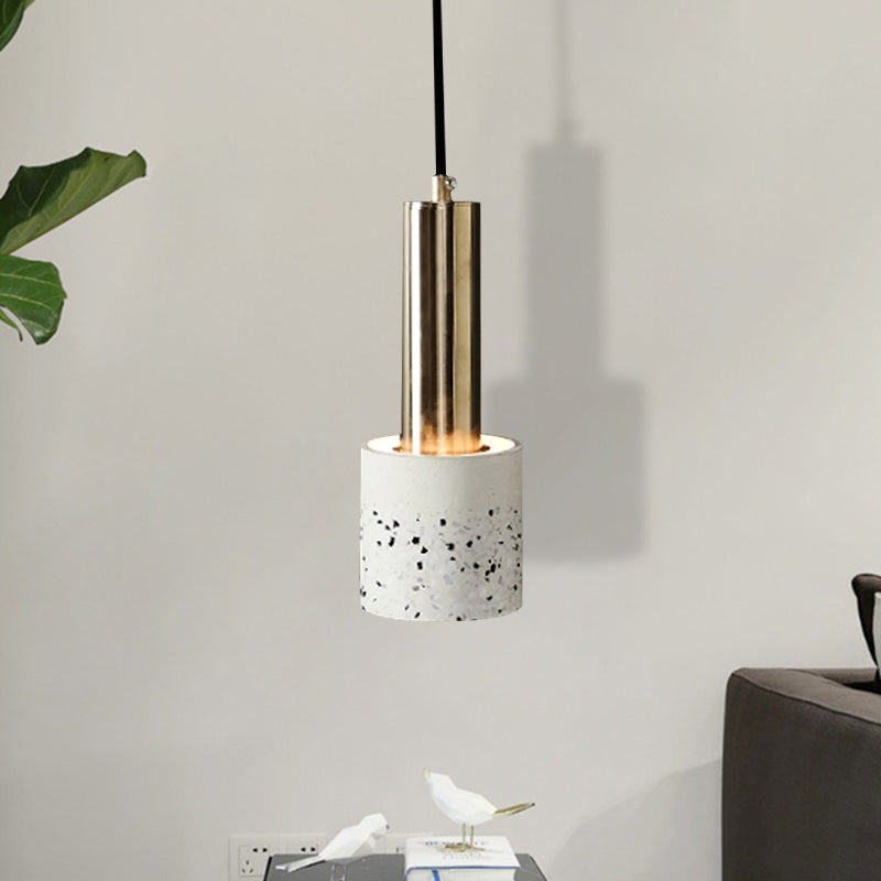 Cylinder Hanging Light Nordic Terrazzo 1-Light Bedroom Ceiling Lamp in White/Black/Pink with Tube Gold Top White Clearhalo 'Ceiling Lights' 'Modern Pendants' 'Modern' 'Pendant Lights' 'Pendants' Lighting' 735564