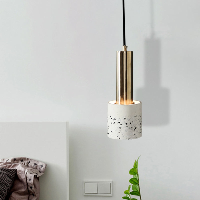 Cylinder Hanging Light Nordic Terrazzo 1-Light Bedroom Ceiling Lamp in White/Black/Pink with Tube Gold Top Clearhalo 'Ceiling Lights' 'Modern Pendants' 'Modern' 'Pendant Lights' 'Pendants' Lighting' 735565