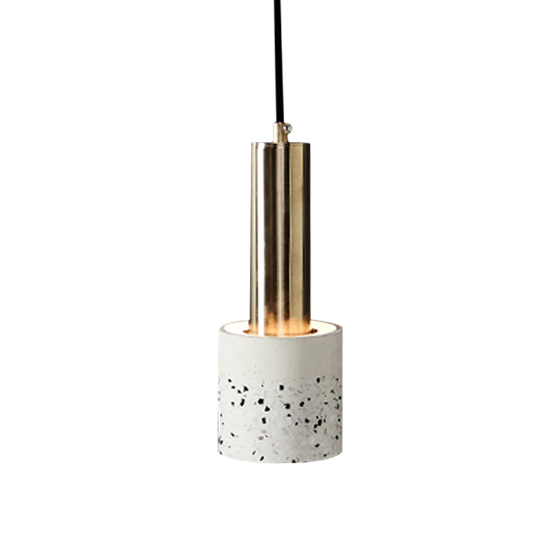 Cylinder Hanging Light Nordic Terrazzo 1-Light Bedroom Ceiling Lamp in White/Black/Pink with Tube Gold Top Clearhalo 'Ceiling Lights' 'Modern Pendants' 'Modern' 'Pendant Lights' 'Pendants' Lighting' 735566