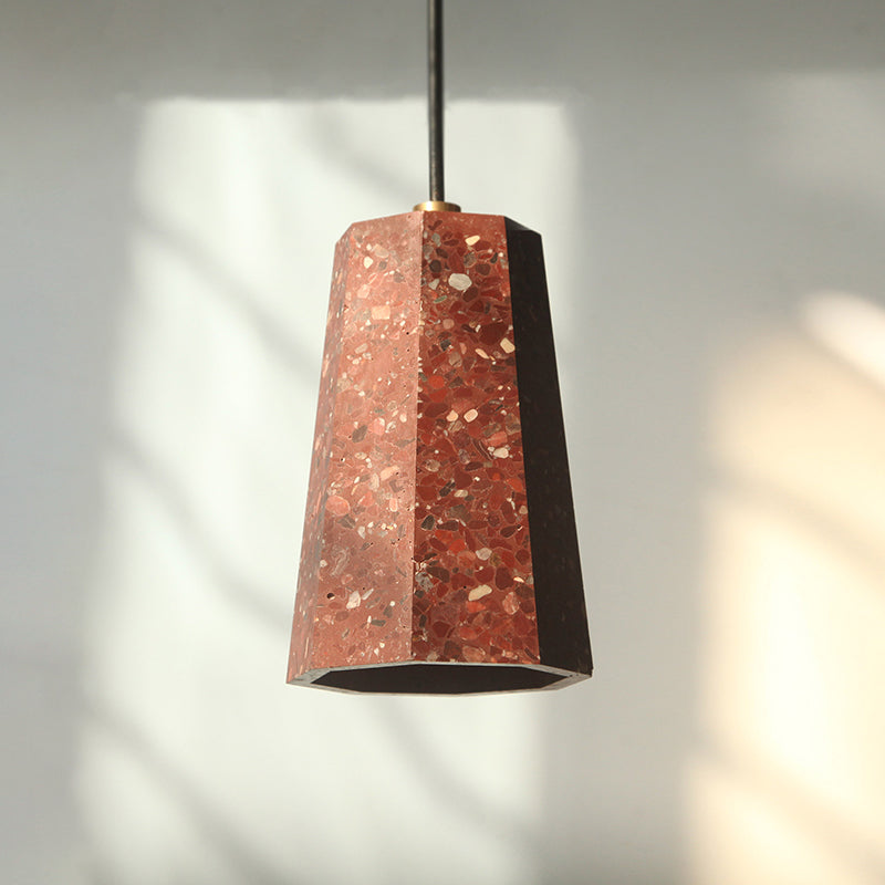 Polygon Restaurant Ceiling Pendant Light Terrazzo 1 Head Nordic Hanging Lamp Kit in Black/Red/Green Red Clearhalo 'Ceiling Lights' 'Modern Pendants' 'Modern' 'Pendant Lights' 'Pendants' Lighting' 735574