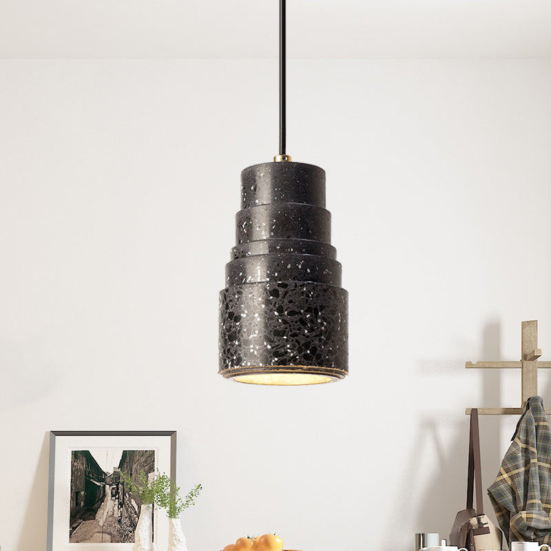 Nordic Tiered Tube Hanging Lighting Terrazzo 1-Light Bedside Drop Pendant Lamp in Black Black Clearhalo 'Ceiling Lights' 'Modern Pendants' 'Modern' 'Pendant Lights' 'Pendants' Lighting' 735580