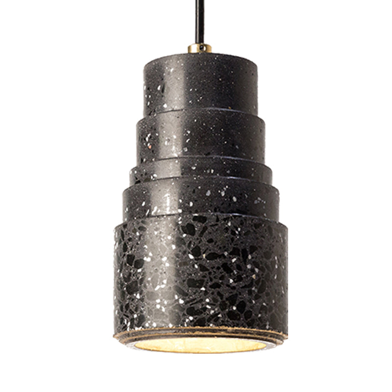 Nordic Tiered Tube Hanging Lighting Terrazzo 1-Light Bedside Drop Pendant Lamp in Black Clearhalo 'Ceiling Lights' 'Modern Pendants' 'Modern' 'Pendant Lights' 'Pendants' Lighting' 735581