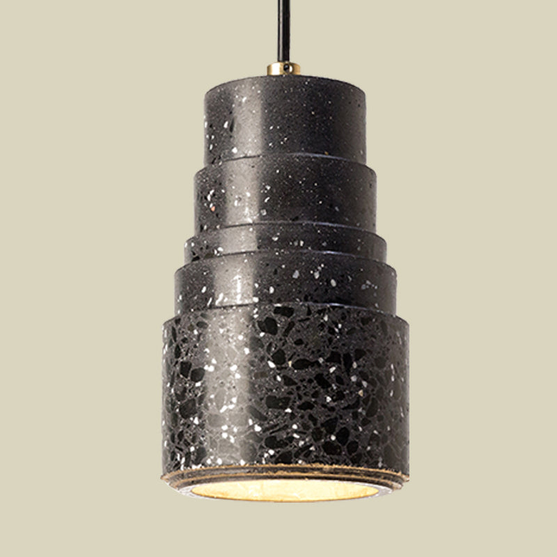 Nordic Tiered Tube Hanging Lighting Terrazzo 1-Light Bedside Drop Pendant Lamp in Black Clearhalo 'Ceiling Lights' 'Modern Pendants' 'Modern' 'Pendant Lights' 'Pendants' Lighting' 735582