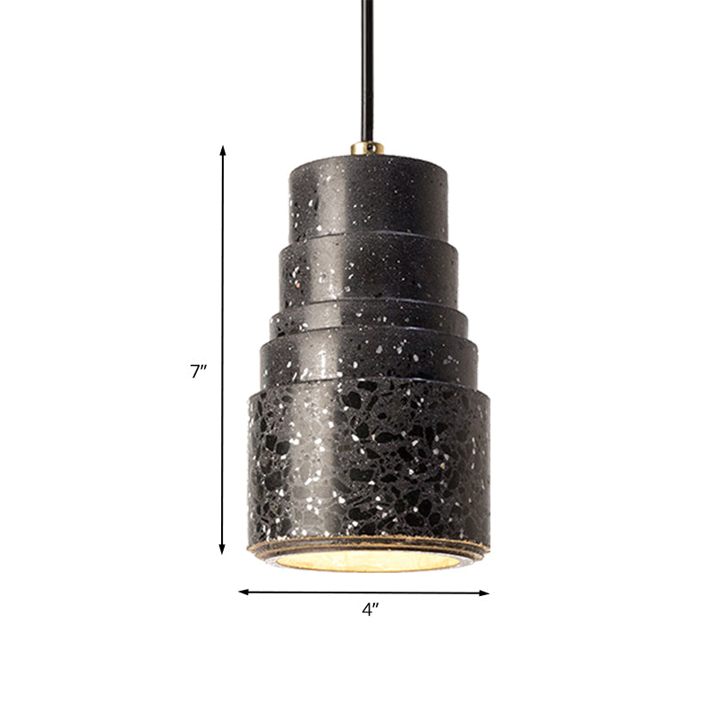 Nordic Tiered Tube Hanging Lighting Terrazzo 1-Light Bedside Drop Pendant Lamp in Black Clearhalo 'Ceiling Lights' 'Modern Pendants' 'Modern' 'Pendant Lights' 'Pendants' Lighting' 735583