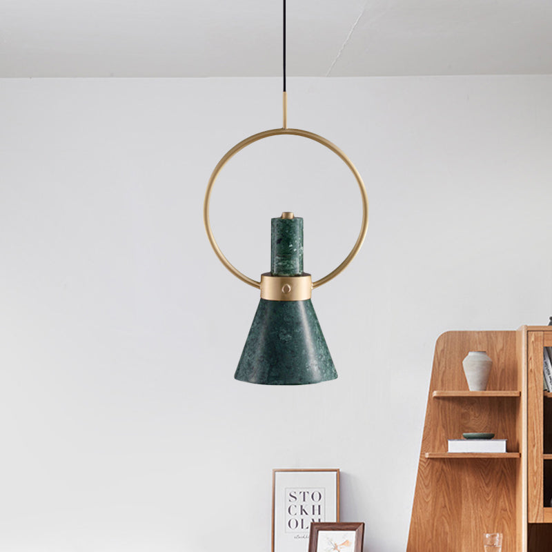 Marble Flared Pendant Light Nordic 1 Bulb Hanging Ceiling Lamp in Green with Gold Ring Green Clearhalo 'Ceiling Lights' 'Modern Pendants' 'Modern' 'Pendant Lights' 'Pendants' Lighting' 735584