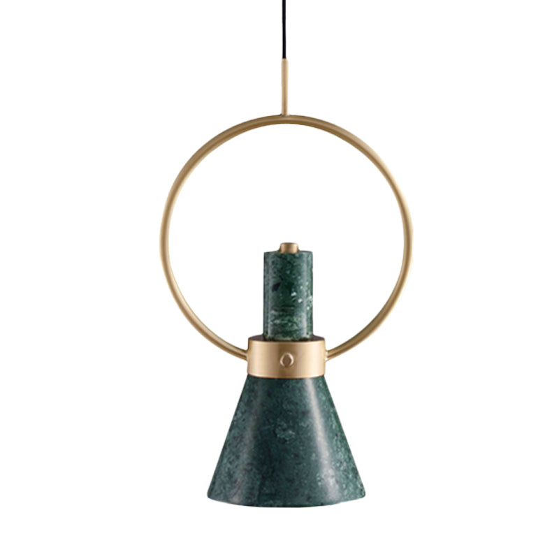 Marble Flared Pendant Light Nordic 1 Bulb Hanging Ceiling Lamp in Green with Gold Ring Clearhalo 'Ceiling Lights' 'Modern Pendants' 'Modern' 'Pendant Lights' 'Pendants' Lighting' 735585