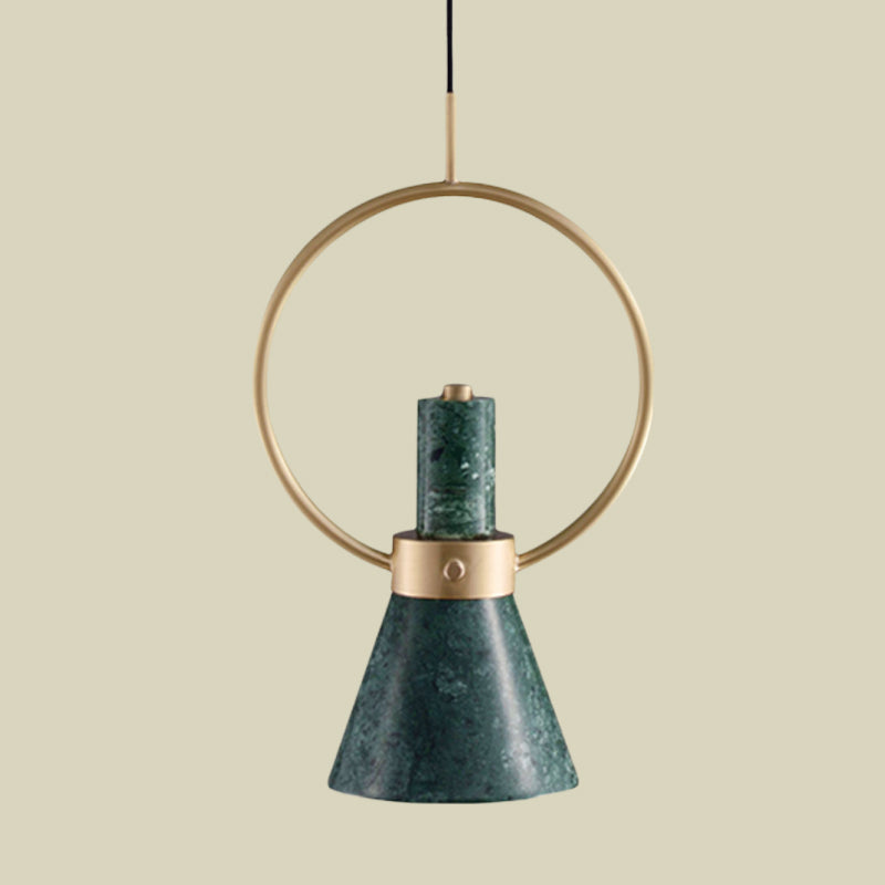 Marble Flared Pendant Light Nordic 1 Bulb Hanging Ceiling Lamp in Green with Gold Ring Clearhalo 'Ceiling Lights' 'Modern Pendants' 'Modern' 'Pendant Lights' 'Pendants' Lighting' 735586