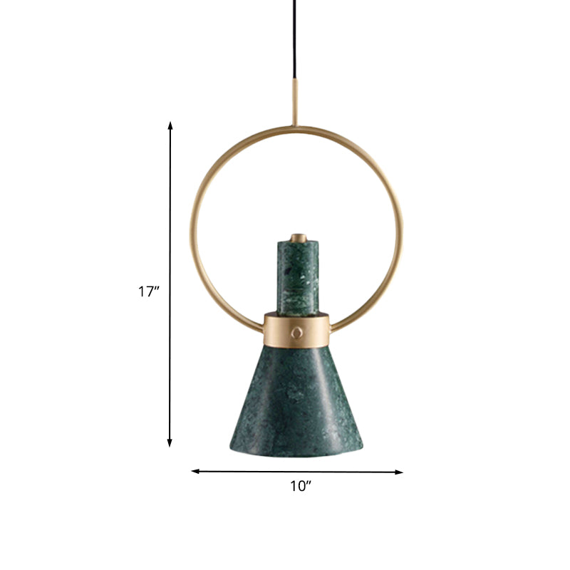 Marble Flared Pendant Light Nordic 1 Bulb Hanging Ceiling Lamp in Green with Gold Ring Clearhalo 'Ceiling Lights' 'Modern Pendants' 'Modern' 'Pendant Lights' 'Pendants' Lighting' 735587