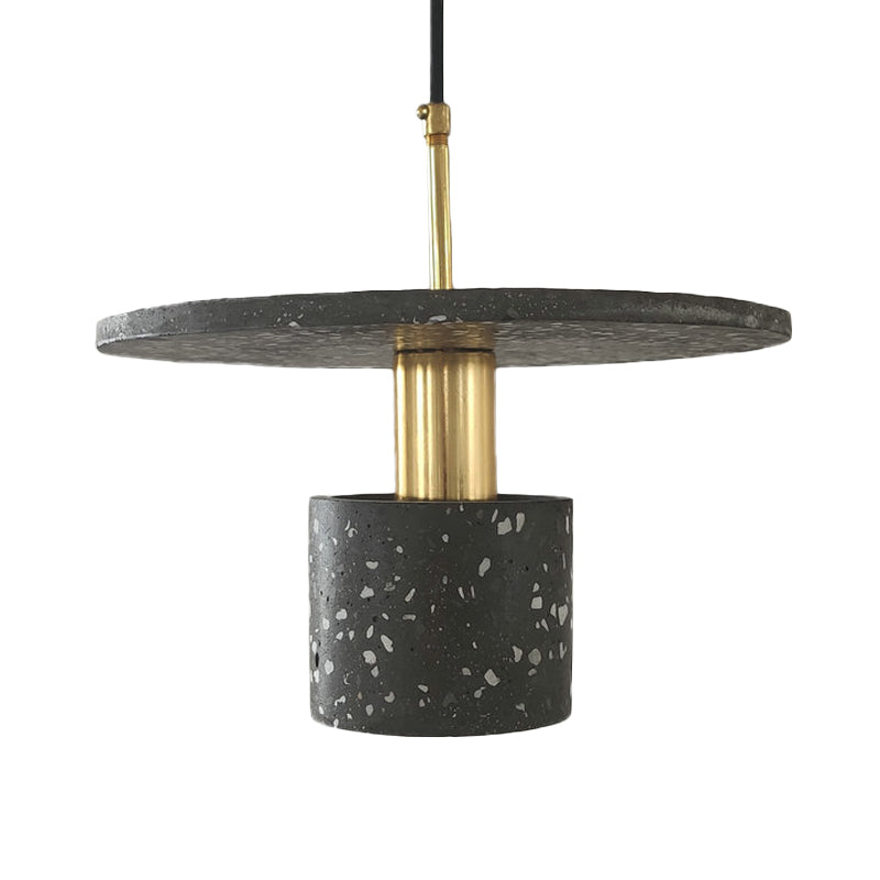 Round Plate and Cylinder Hanging Light Nordic Terrazzo 1-Light Coffee House Pendant Lamp in White/Black/Pink Clearhalo 'Ceiling Lights' 'Modern Pendants' 'Modern' 'Pendant Lights' 'Pendants' Lighting' 735589