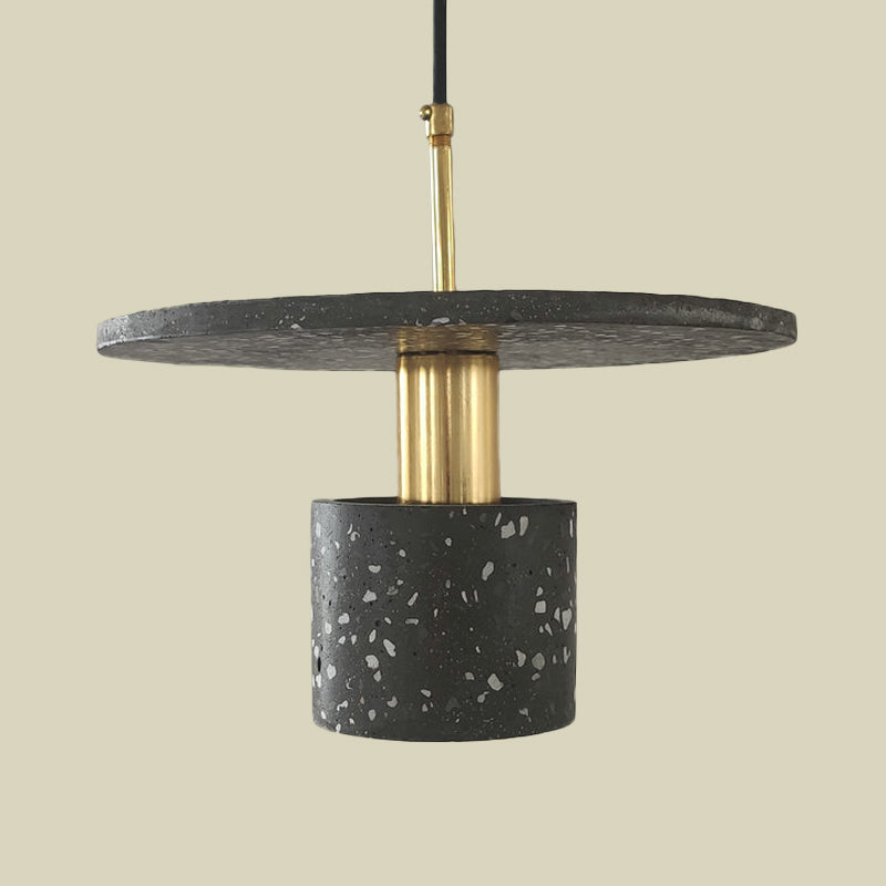 Round Plate and Cylinder Hanging Light Nordic Terrazzo 1-Light Coffee House Pendant Lamp in White/Black/Pink Clearhalo 'Ceiling Lights' 'Modern Pendants' 'Modern' 'Pendant Lights' 'Pendants' Lighting' 735590