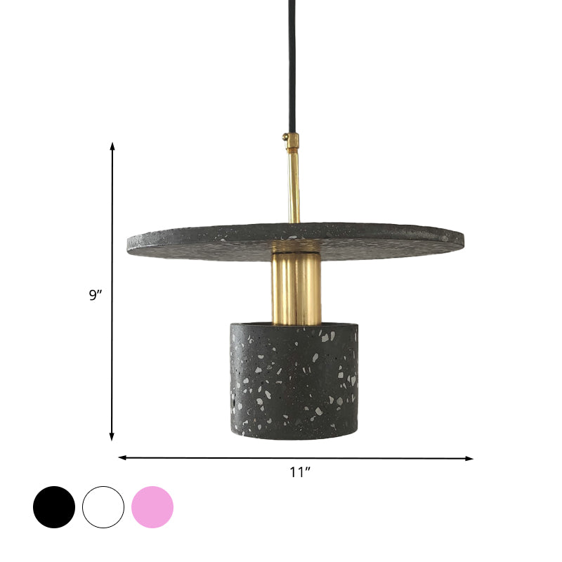 Round Plate and Cylinder Hanging Light Nordic Terrazzo 1-Light Coffee House Pendant Lamp in White/Black/Pink Clearhalo 'Ceiling Lights' 'Modern Pendants' 'Modern' 'Pendant Lights' 'Pendants' Lighting' 735591