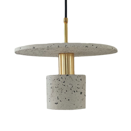 Round Plate and Cylinder Hanging Light Nordic Terrazzo 1-Light Coffee House Pendant Lamp in White/Black/Pink Clearhalo 'Ceiling Lights' 'Modern Pendants' 'Modern' 'Pendant Lights' 'Pendants' Lighting' 735594