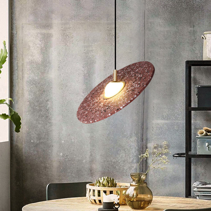 Round Disc Terrazzo Suspension Light Modernist 1-Bulb White/Pink Hanging Pendant Lamp for Restaurant Pink Clearhalo 'Ceiling Lights' 'Modern Pendants' 'Modern' 'Pendant Lights' 'Pendants' Lighting' 735602