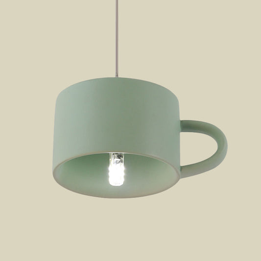 Modern Nordic Cup Shape Hanging Lighting Ceramics 1 Light Restaurant LED Pendant Lamp in Green Clearhalo 'Ceiling Lights' 'Modern Pendants' 'Modern' 'Pendant Lights' 'Pendants' Lighting' 735620