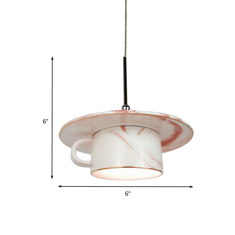 Pink Coffee Cup Pendant Ceiling Light Nordic 1-Bulb Ceramics LED Suspension Lamp for Restaurant Clearhalo 'Ceiling Lights' 'Modern Pendants' 'Modern' 'Pendant Lights' 'Pendants' Lighting' 735637