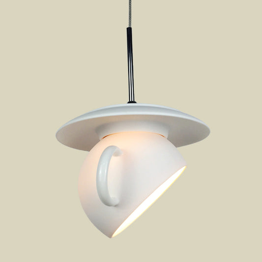 Macaron 1 Head Pendant Light White/Blue/Yellow Finish Coffee Cup LED Ceiling Lamp Fixture with Cement Shade Clearhalo 'Ceiling Lights' 'Modern Pendants' 'Modern' 'Pendant Lights' 'Pendants' Lighting' 735653