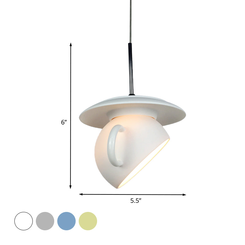 Macaron 1 Head Pendant Light White/Blue/Yellow Finish Coffee Cup LED Ceiling Lamp Fixture with Cement Shade Clearhalo 'Ceiling Lights' 'Modern Pendants' 'Modern' 'Pendant Lights' 'Pendants' Lighting' 735654