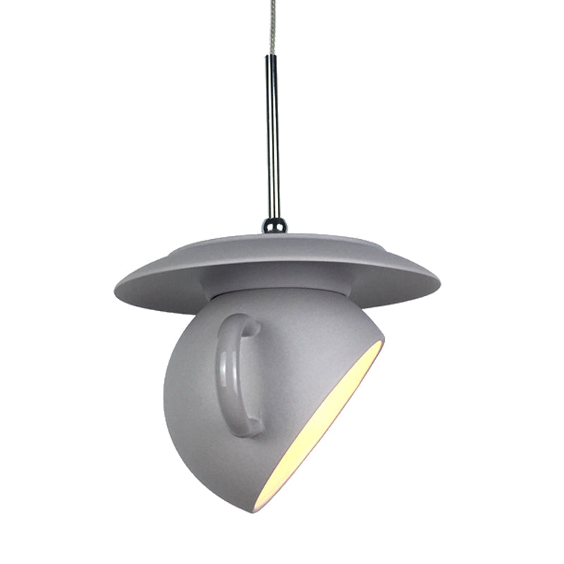 Macaron 1 Head Pendant Light White/Blue/Yellow Finish Coffee Cup LED Ceiling Lamp Fixture with Cement Shade Clearhalo 'Ceiling Lights' 'Modern Pendants' 'Modern' 'Pendant Lights' 'Pendants' Lighting' 735657