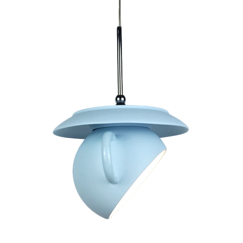 Macaron 1 Head Pendant Light White/Blue/Yellow Finish Coffee Cup LED Ceiling Lamp Fixture with Cement Shade Clearhalo 'Ceiling Lights' 'Modern Pendants' 'Modern' 'Pendant Lights' 'Pendants' Lighting' 735660