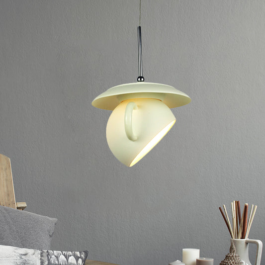 Macaron 1 Head Pendant Light White/Blue/Yellow Finish Coffee Cup LED Ceiling Lamp Fixture with Cement Shade Clearhalo 'Ceiling Lights' 'Modern Pendants' 'Modern' 'Pendant Lights' 'Pendants' Lighting' 735662