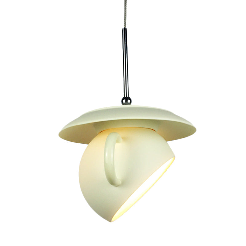 Macaron 1 Head Pendant Light White/Blue/Yellow Finish Coffee Cup LED Ceiling Lamp Fixture with Cement Shade Clearhalo 'Ceiling Lights' 'Modern Pendants' 'Modern' 'Pendant Lights' 'Pendants' Lighting' 735663