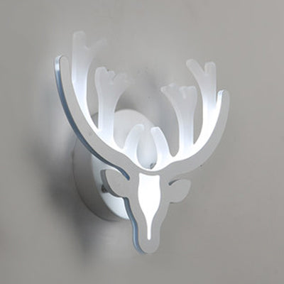 Deer Horn LED Wall Light Animal Style Acrylic Wall Sconce in White for Adult Kid Bedroom White D White Clearhalo 'Wall Lamps & Sconces' 'Wall Lights' Lighting' 73567