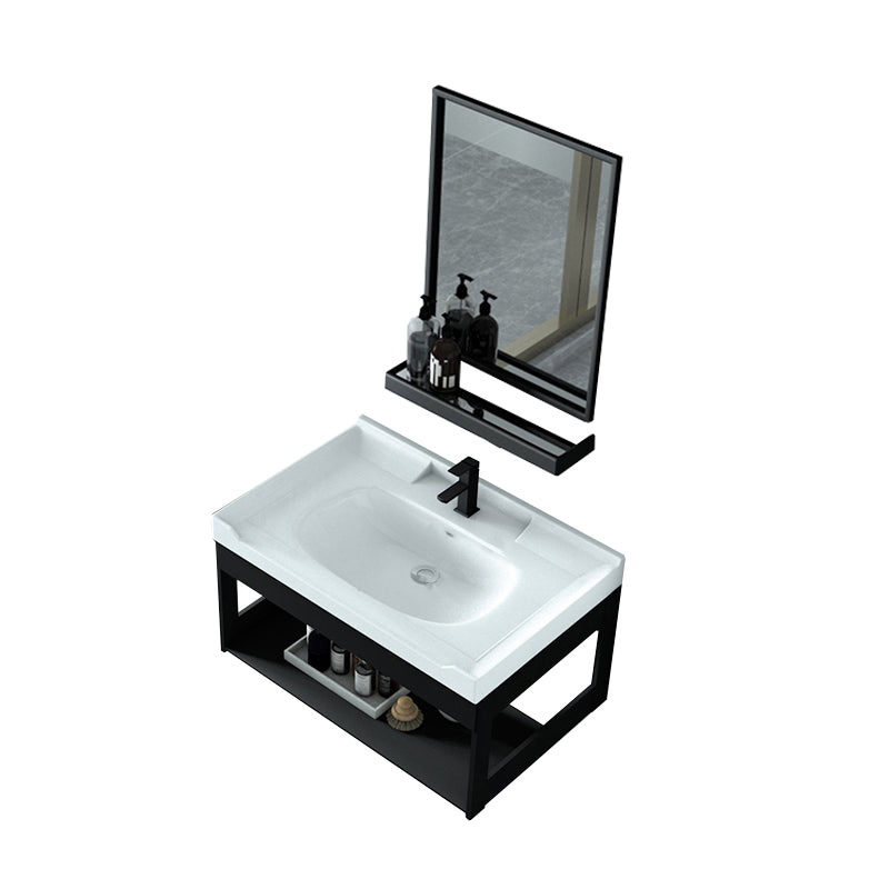Modern Bathroom Vanity Set Wall Mount Single-Sink Bathroom Sink Vanity Vanity & Faucet & Mirrors 24"L x 16"W x 15"H Black Faucet Included Clearhalo 'Bathroom Remodel & Bathroom Fixtures' 'Bathroom Vanities' 'bathroom_vanities' 'Home Improvement' 'home_improvement' 'home_improvement_bathroom_vanities' 7356767