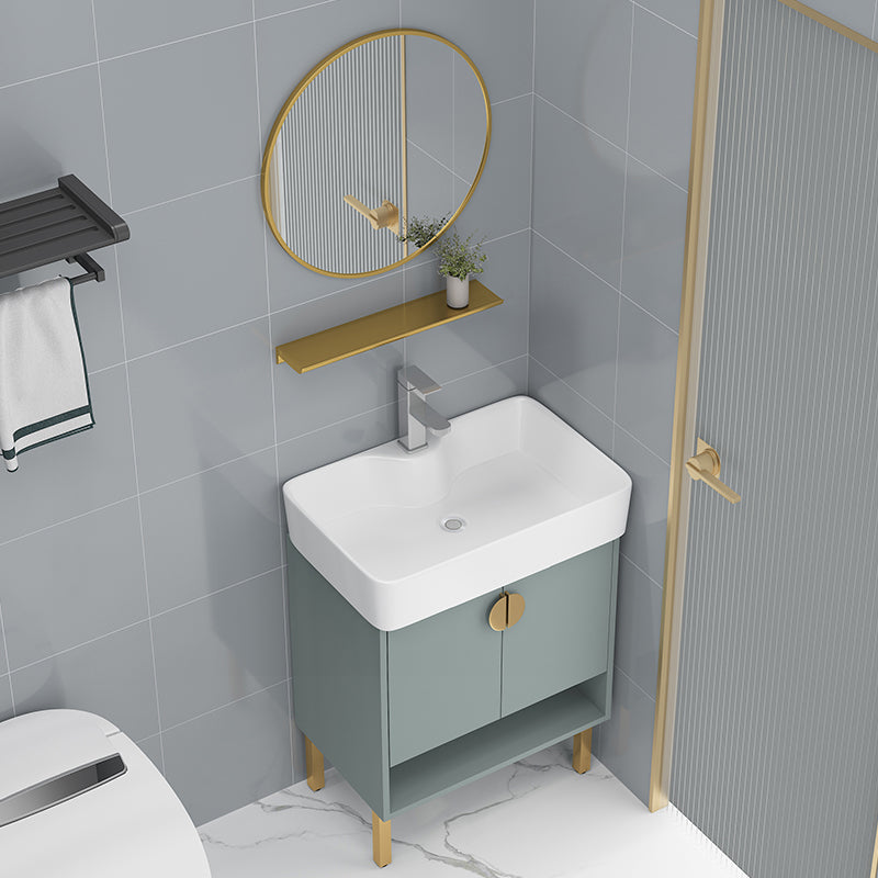 Rectangular Glam Sink Vanity Green Ceramic Single-Sink Freestanding Vanity Set Clearhalo 'Bathroom Remodel & Bathroom Fixtures' 'Bathroom Vanities' 'bathroom_vanities' 'Home Improvement' 'home_improvement' 'home_improvement_bathroom_vanities' 7356802