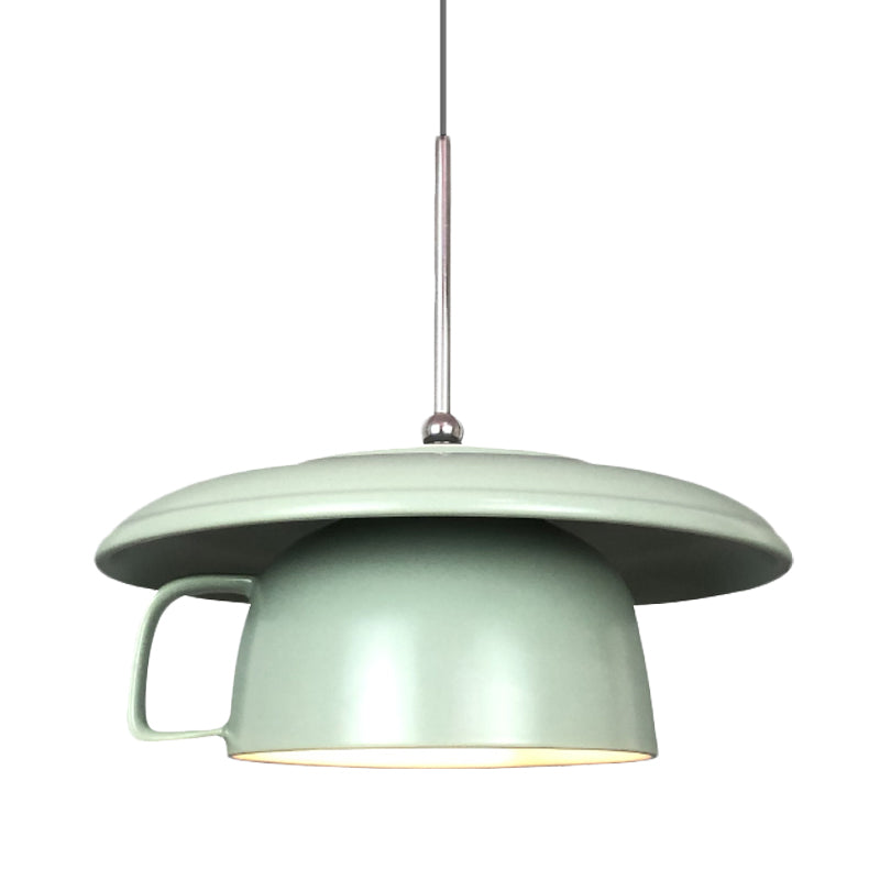 Green Finish Coffee-Cup Pendant Light Fixture Macaron 1-Head Ceramics LED Hanging Ceiling Lamp Clearhalo 'Ceiling Lights' 'Modern Pendants' 'Modern' 'Pendant Lights' 'Pendants' Lighting' 735681