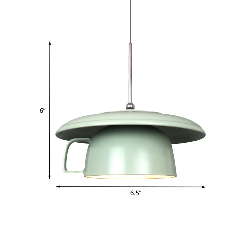 Green Finish Coffee-Cup Pendant Light Fixture Macaron 1-Head Ceramics LED Hanging Ceiling Lamp Clearhalo 'Ceiling Lights' 'Modern Pendants' 'Modern' 'Pendant Lights' 'Pendants' Lighting' 735683