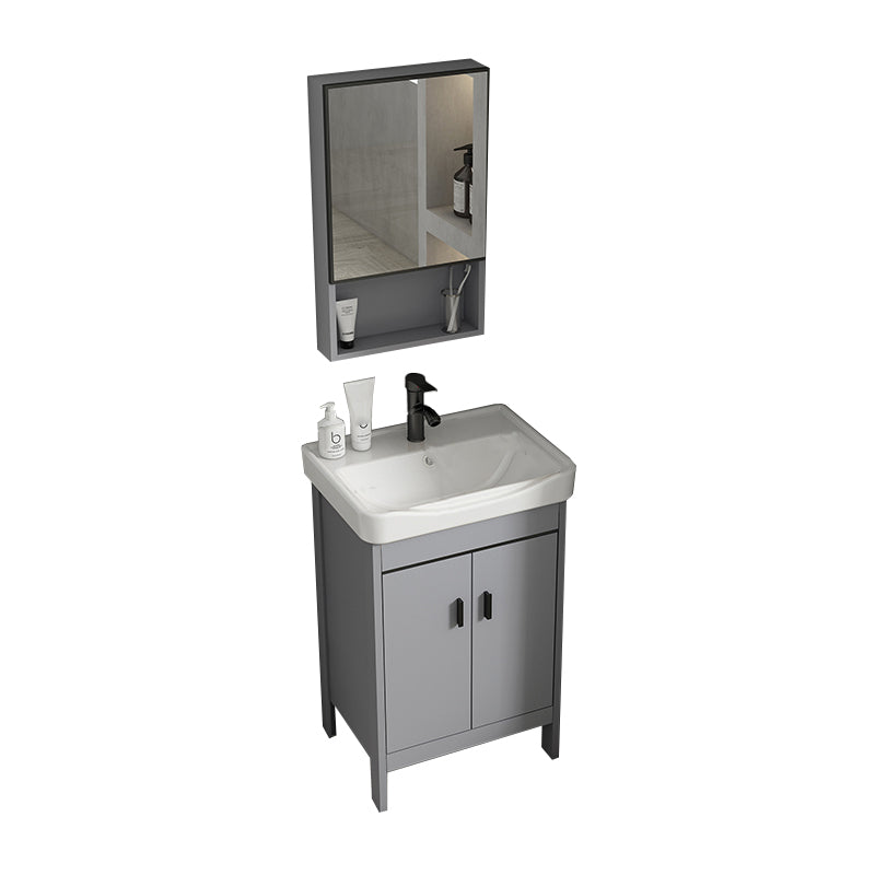 Modern Bathroom Vanity Set Freestanding Single-Sink Bathroom Sink Vanity Vanity & Faucet & Mirror Cabinet 20.1"L x 14.2"W x 31.9"H Silver Gray Clearhalo 'Bathroom Remodel & Bathroom Fixtures' 'Bathroom Vanities' 'bathroom_vanities' 'Home Improvement' 'home_improvement' 'home_improvement_bathroom_vanities' 7356859