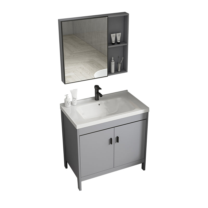 Modern Bathroom Vanity Set Freestanding Single-Sink Bathroom Sink Vanity Vanity & Faucet & Mirror Cabinet Silver Gray Clearhalo 'Bathroom Remodel & Bathroom Fixtures' 'Bathroom Vanities' 'bathroom_vanities' 'Home Improvement' 'home_improvement' 'home_improvement_bathroom_vanities' 7356863