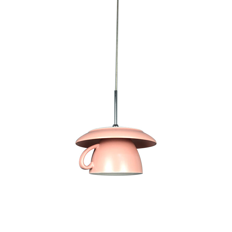 1-Light Restaurant Hanging Lighting Macaron Pink/Grey/Green LED Drop Pendant Lamp with Coffee Cup Ceramics Shade Clearhalo 'Ceiling Lights' 'Modern Pendants' 'Modern' 'Pendant Lights' 'Pendants' Lighting' 735697