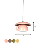 1-Light Restaurant Hanging Lighting Macaron Pink/Grey/Green LED Drop Pendant Lamp with Coffee Cup Ceramics Shade Clearhalo 'Ceiling Lights' 'Modern Pendants' 'Modern' 'Pendant Lights' 'Pendants' Lighting' 735699