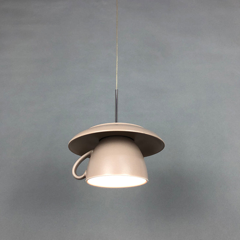 1-Light Restaurant Hanging Lighting Macaron Pink/Grey/Green LED Drop Pendant Lamp with Coffee Cup Ceramics Shade Clearhalo 'Ceiling Lights' 'Modern Pendants' 'Modern' 'Pendant Lights' 'Pendants' Lighting' 735703