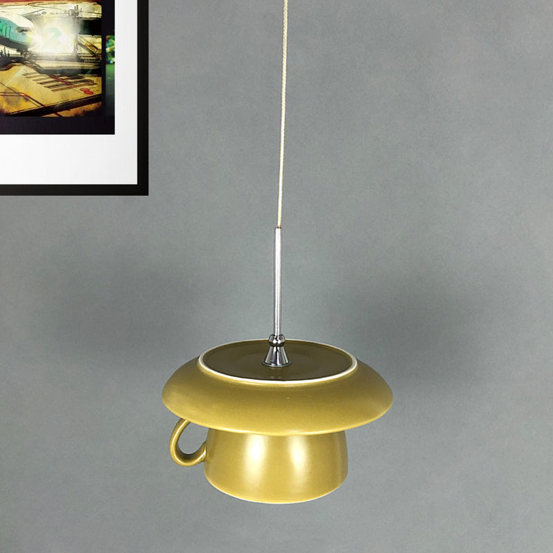 1-Light Restaurant Hanging Lighting Macaron Pink/Grey/Green LED Drop Pendant Lamp with Coffee Cup Ceramics Shade Green Clearhalo 'Ceiling Lights' 'Modern Pendants' 'Modern' 'Pendant Lights' 'Pendants' Lighting' 735704