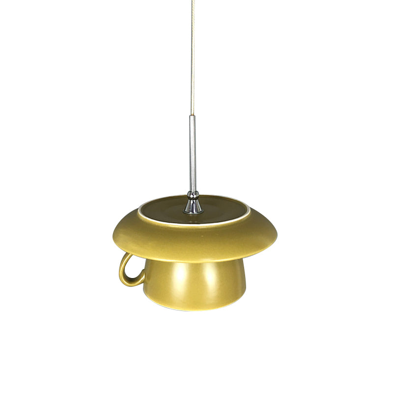 1-Light Restaurant Hanging Lighting Macaron Pink/Grey/Green LED Drop Pendant Lamp with Coffee Cup Ceramics Shade Clearhalo 'Ceiling Lights' 'Modern Pendants' 'Modern' 'Pendant Lights' 'Pendants' Lighting' 735706