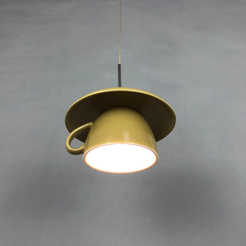 1-Light Restaurant Hanging Lighting Macaron Pink/Grey/Green LED Drop Pendant Lamp with Coffee Cup Ceramics Shade Clearhalo 'Ceiling Lights' 'Modern Pendants' 'Modern' 'Pendant Lights' 'Pendants' Lighting' 735707