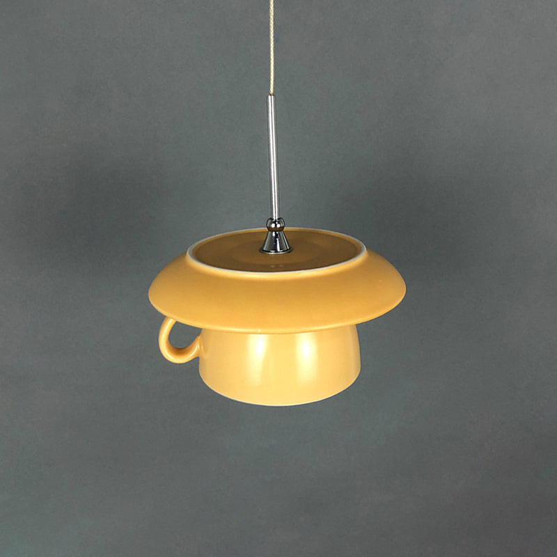 1-Light Restaurant Hanging Lighting Macaron Pink/Grey/Green LED Drop Pendant Lamp with Coffee Cup Ceramics Shade Clearhalo 'Ceiling Lights' 'Modern Pendants' 'Modern' 'Pendant Lights' 'Pendants' Lighting' 735711